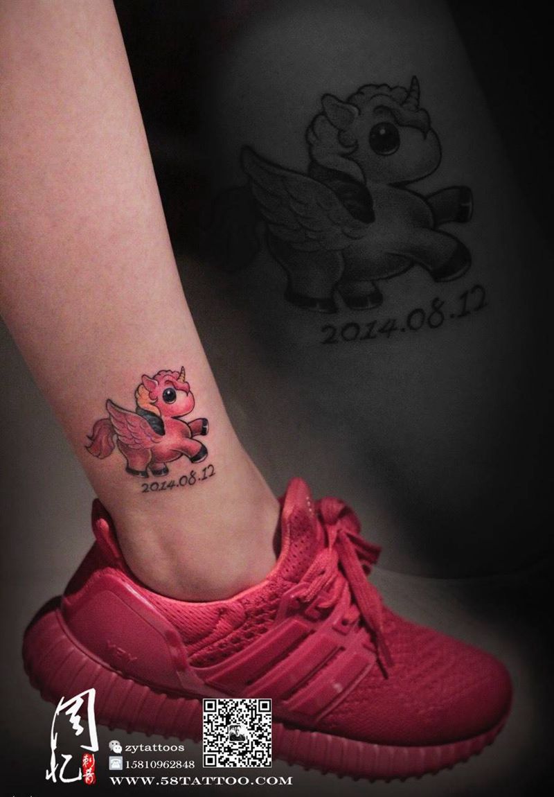脚踝独角兽纹身图片_