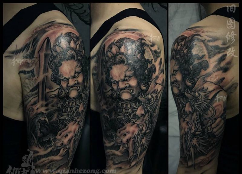 不动(修改)纹身图片_肩部手臂传统国画鬼神宗教人物动物成品手部纹身图案