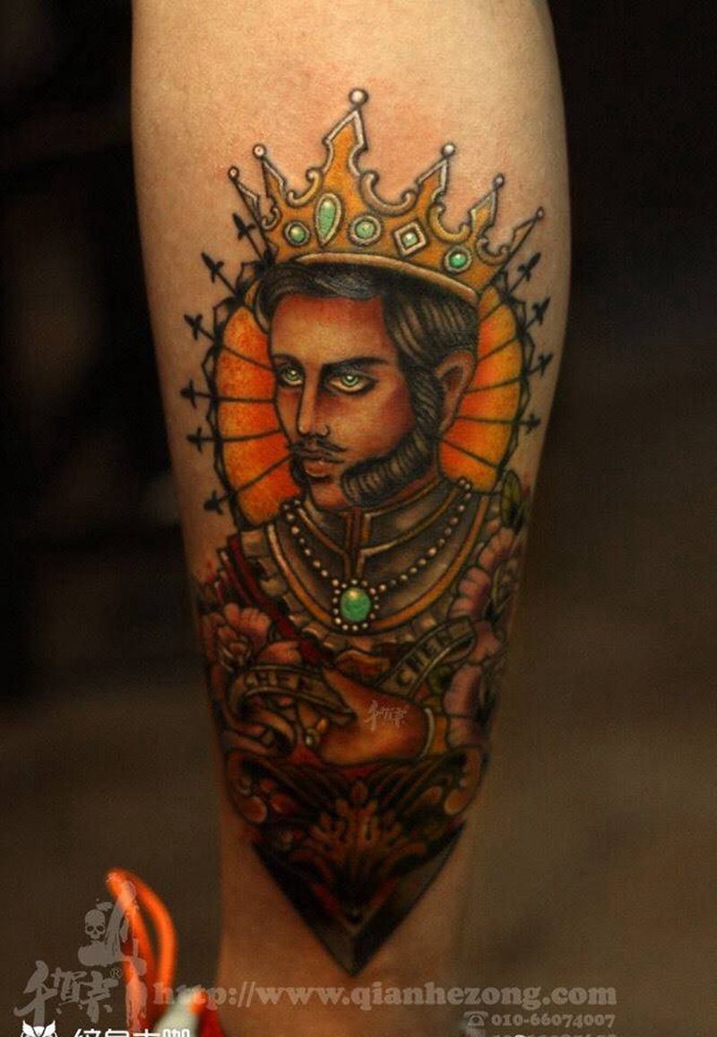 king纹身图片_传统欧美写实成品肩部手臂脚部腿部原创纹身图案