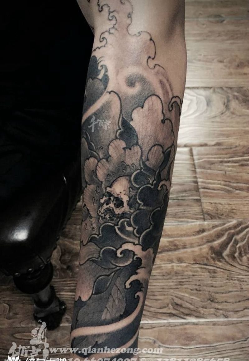 牡丹纹身图片_手部手臂成品手稿插画清新传统国画植物原创纹身图案