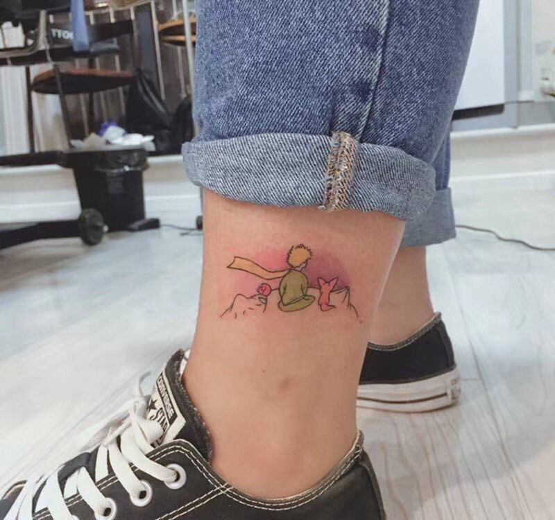 小清新纹身图片_腿部水彩纹身图案