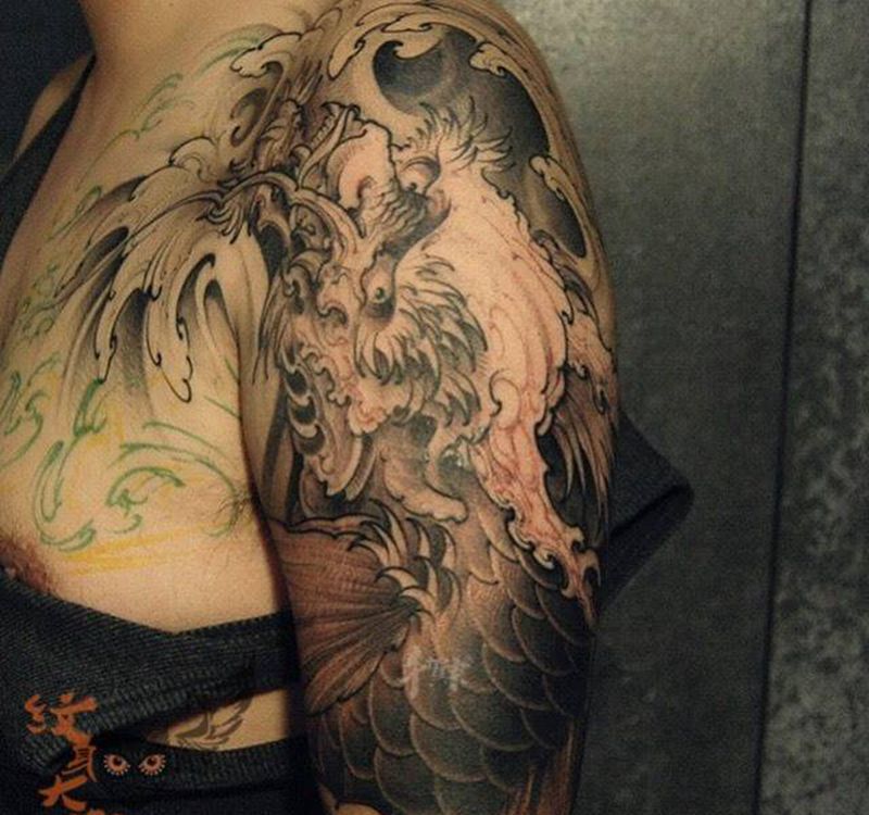 鳌鱼纹身图片_成品肩部胸部手臂传统动物原创纹身图案