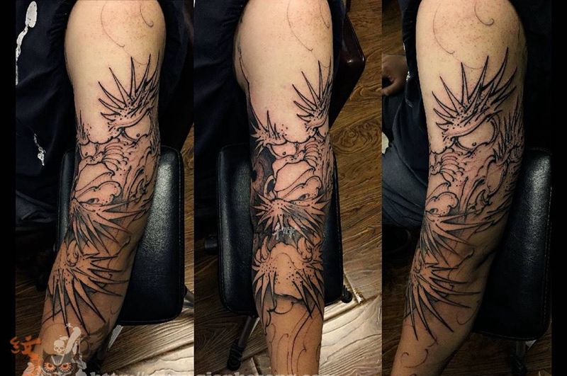 龙首纹身图片_手稿成品手臂手部传统习俗国画鬼神动物宗教纹身图案