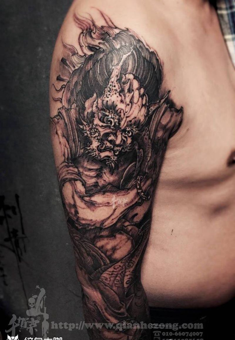 风神纹身图片_成品手臂习俗传统写实国画人物鬼神原创纹身图案