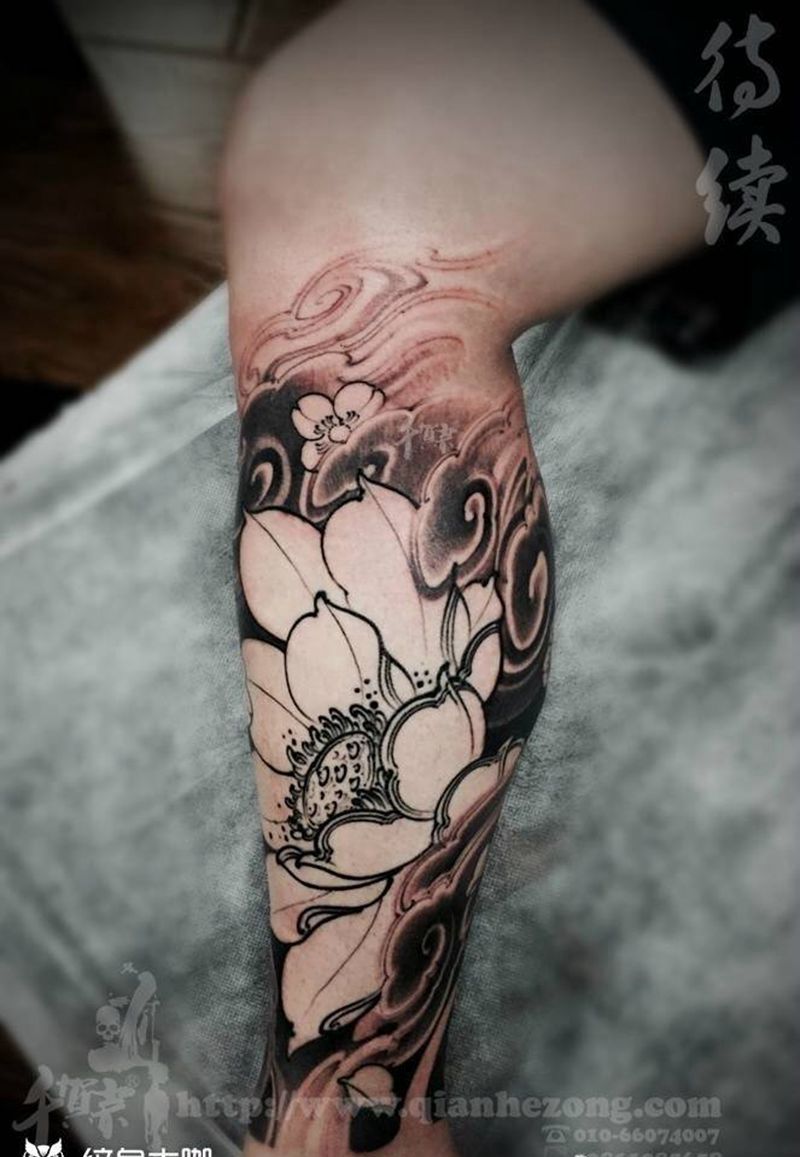 千贺宗王位纹身图片_清新传统植物鬼神原创肩部腰部成品纹身图案