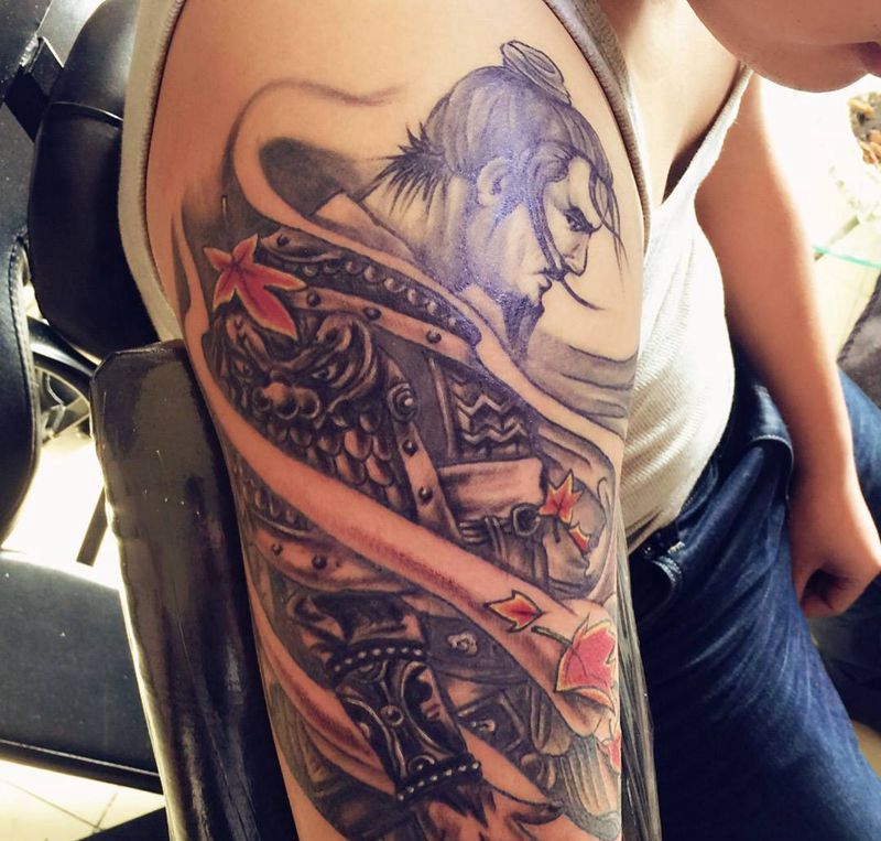 今日作品大臂武士!!!纹身图片_传统手臂人物纹身图案