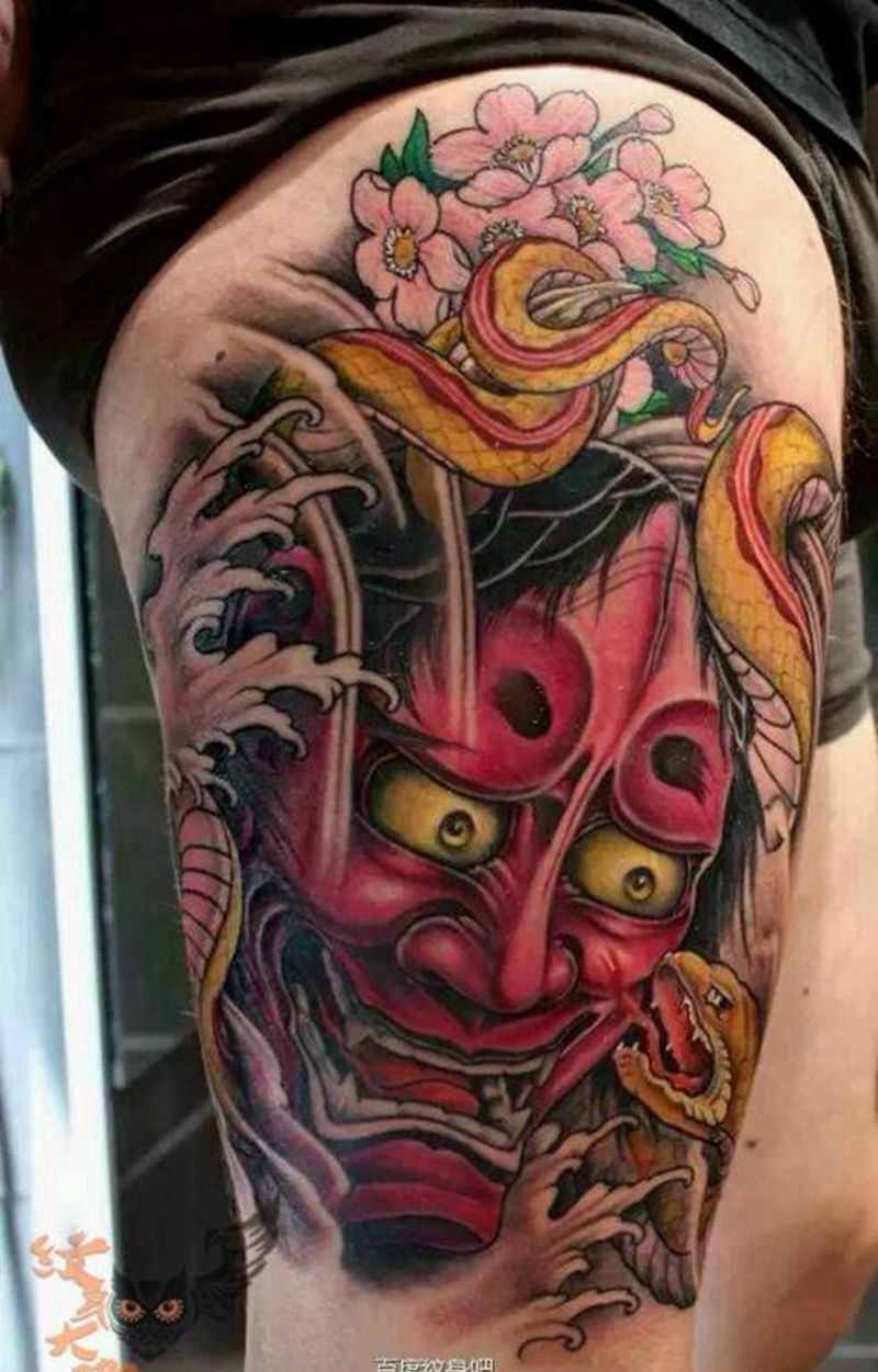 那些传统！纹身图片_腿部传统人物鬼神纹身图案