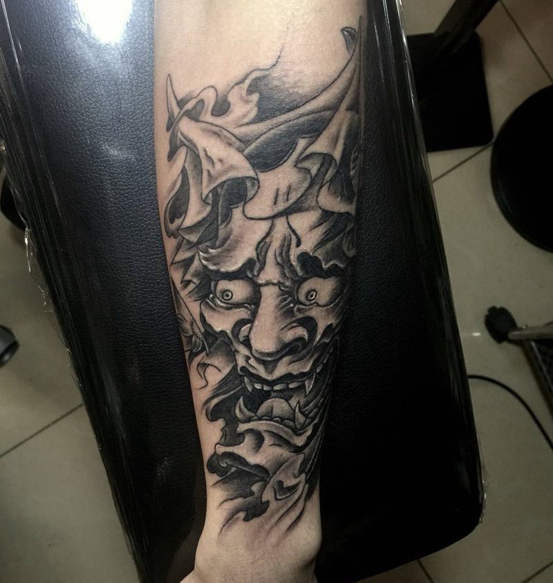 今日工作小臂般若纹身图片_成品手臂传统人物鬼神纹身图案