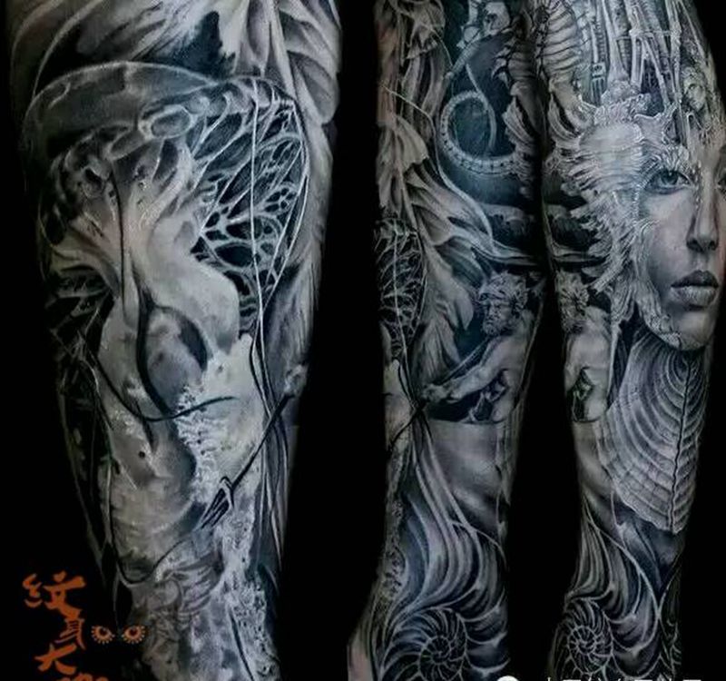 那些经典黑灰!纹身图片_手臂欧美写实人物纹身图案
