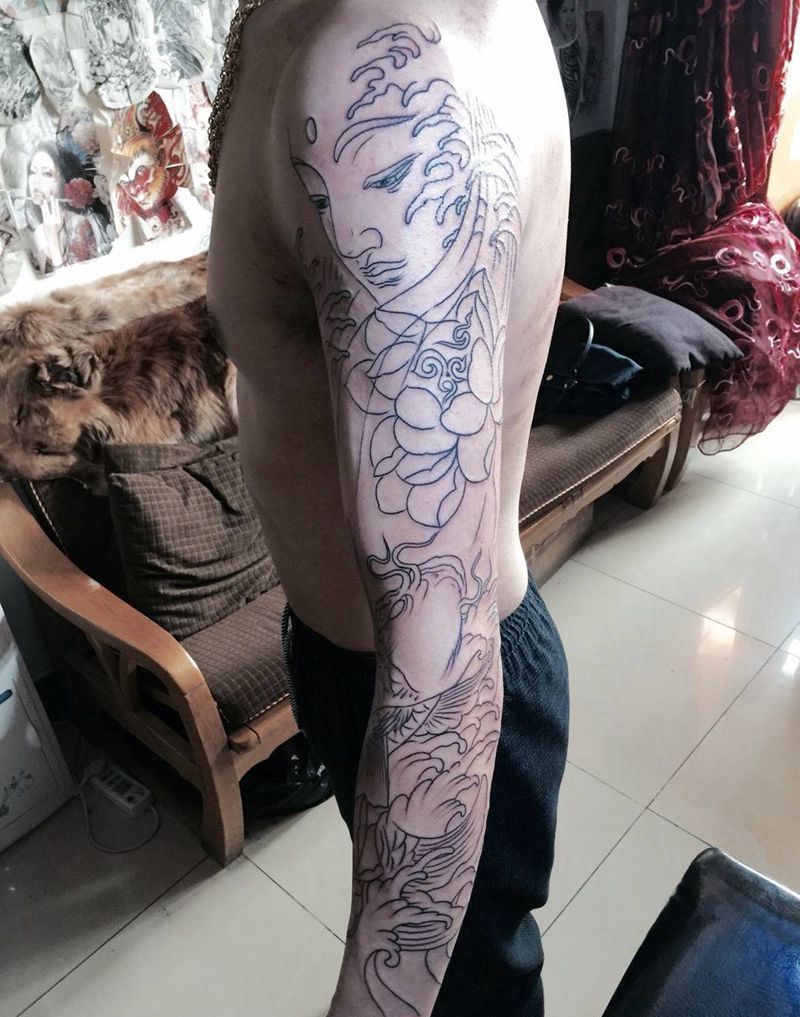 今日工作花臂割线。未完待续纹身图片_