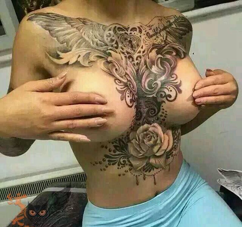 【东京か热】纹身图片_胸部欧美植物纹身图案