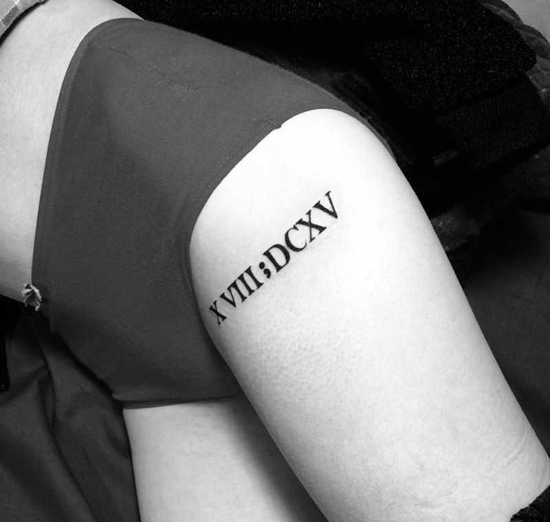 今日工作小清新罗马数字纹身图片_腿部欧美清新字符纹身图案