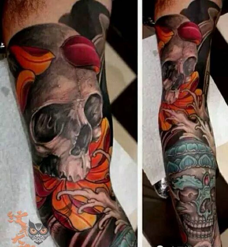 那些传统!纹身图片_手臂传统人物植物鬼神纹身图案