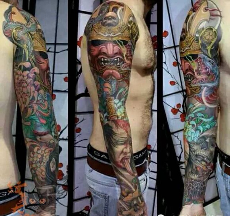 那些传统!纹身图片_手臂传统人物鬼神宗教纹身图案