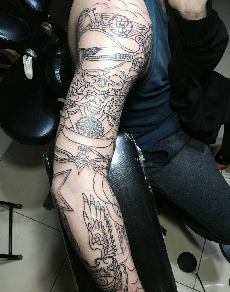 今日工作割线完成。下次继续!纹身图片_手臂欧美纹身图案