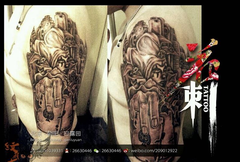 大臂小丑!纹身图片_欧美手臂人物纹身图案