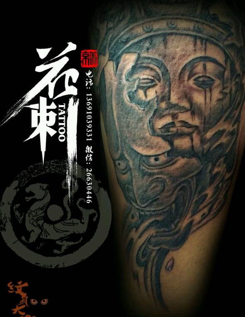 小腿一念之间纹身图片_腿部传统人物鬼神宗教纹身图案