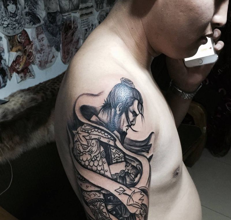 今日工作结束未完成下次继续！纹身图片_手臂传统人物纹身图案