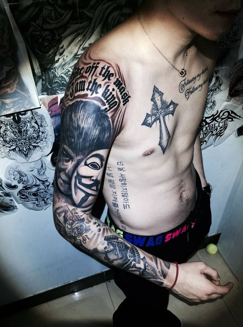 今日工作欧美花臂完成纹身图片_手臂人物写实欧美纹身图案