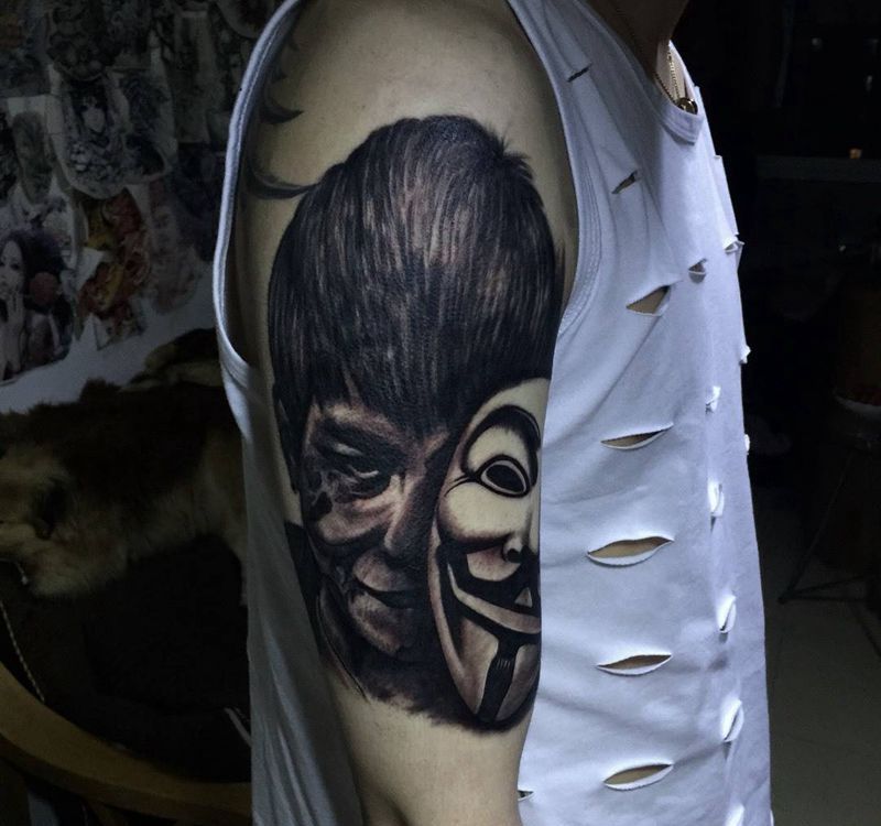 今日作品写实肖像&V字仇杀队纹身图片_