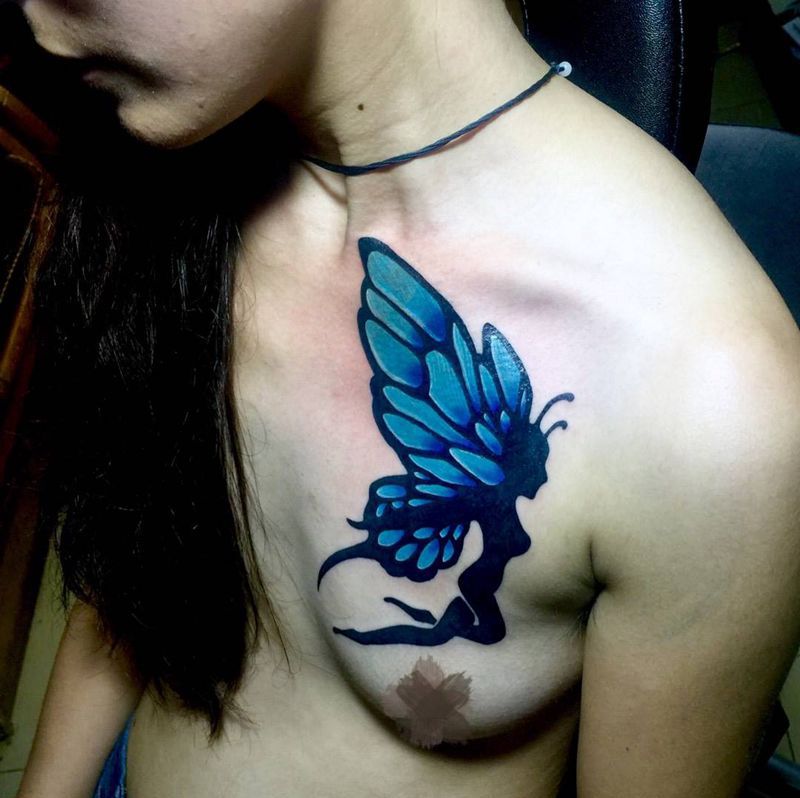 今日工作胸前遮盖完成纹身图片_成品胸部欧美清新人物图腾动物纹身图案