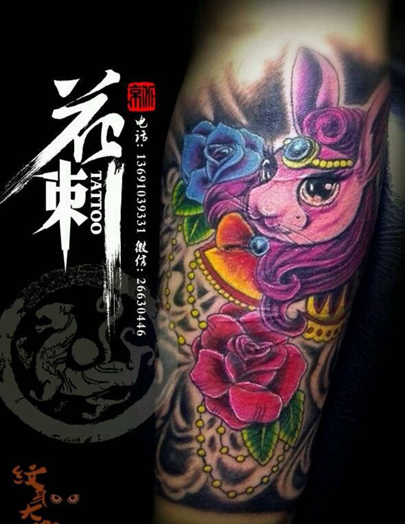 妞丝顾兔子纹身图片_