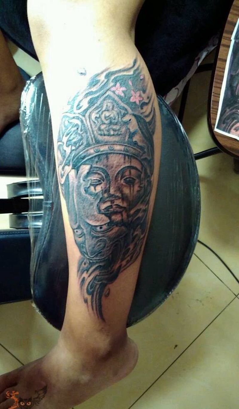 小腿一念之间纹身图片_传统腿部鬼神宗教纹身图案