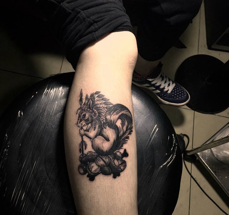 学员小宁今日作品纹身图片_腿部肩部欧美清新字符动物纹身图案