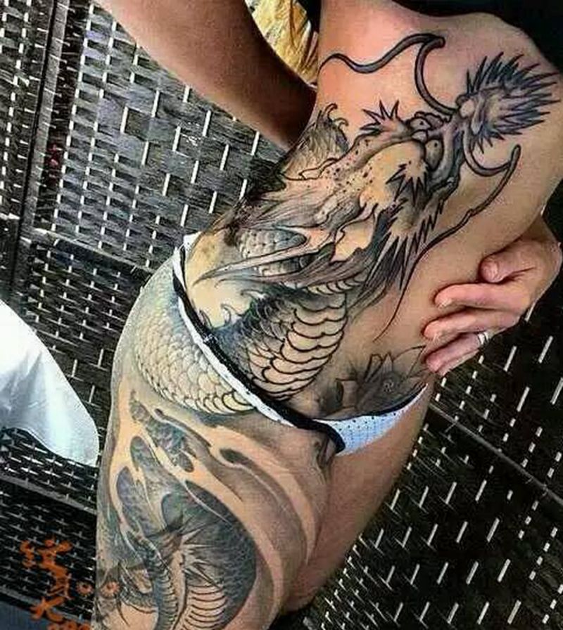 侧腰纹身图片_腰部传统动物鬼神纹身图案