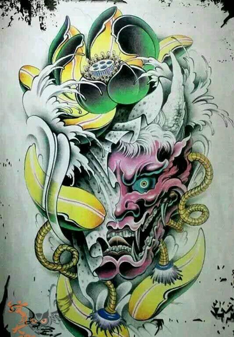 般若手稿纹身图片_传统鬼神纹身图案