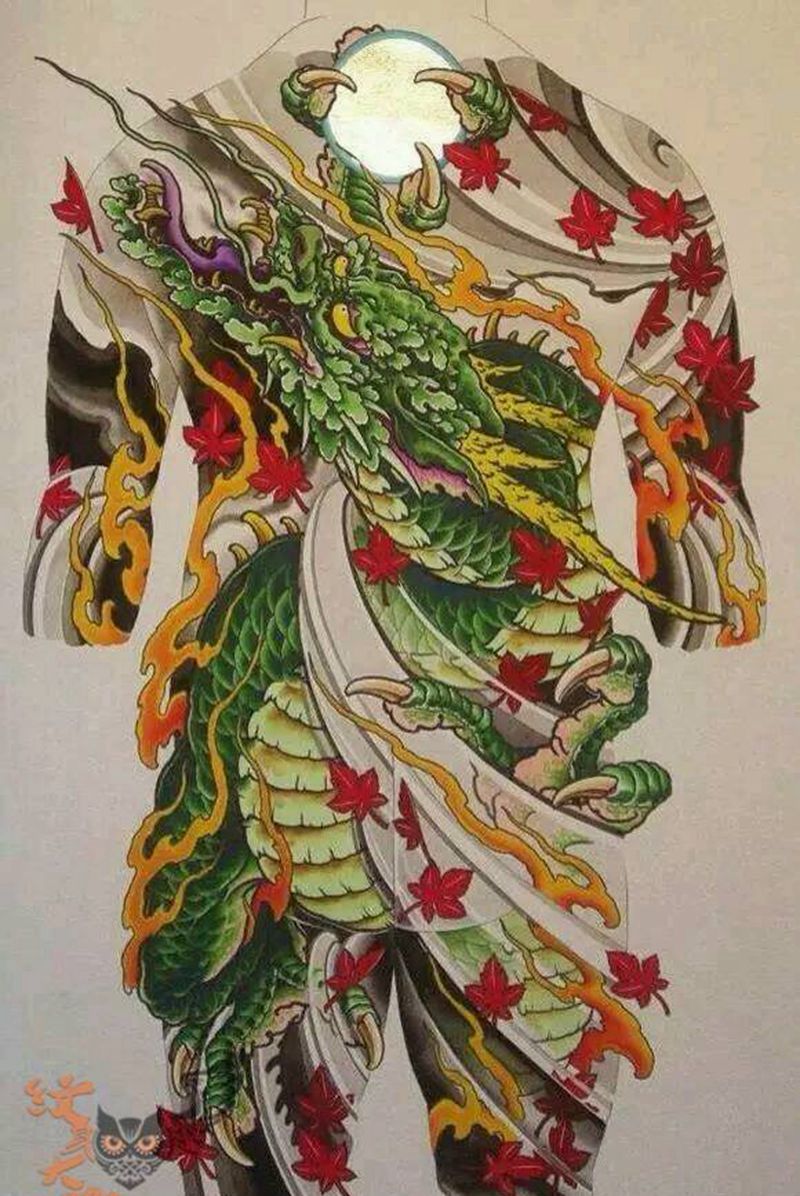 满背素材纹身图片_背部手臂传统动物鬼神纹身图案