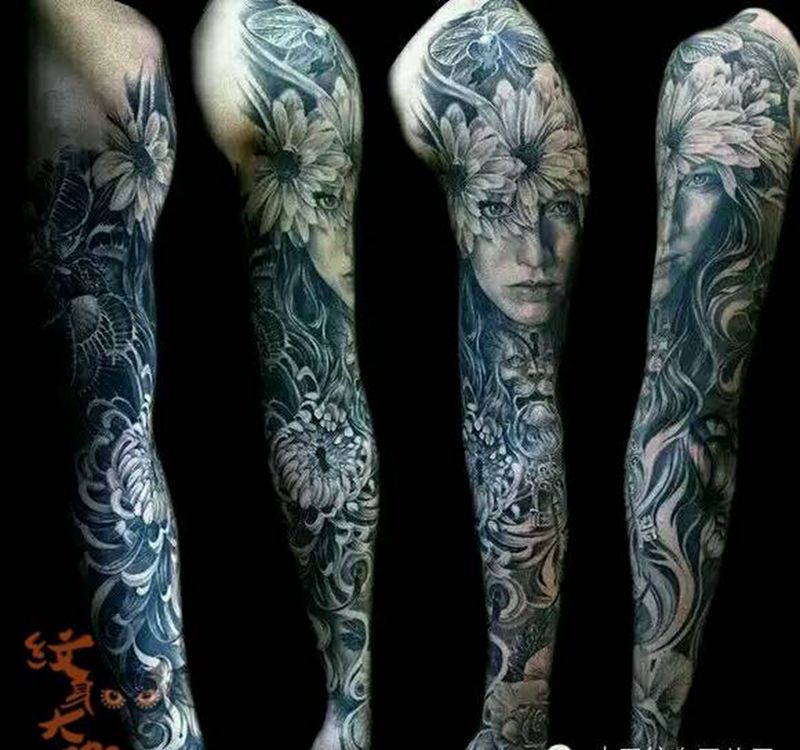 那些经典黑灰！纹身图片_手臂欧美写实人物纹身图案