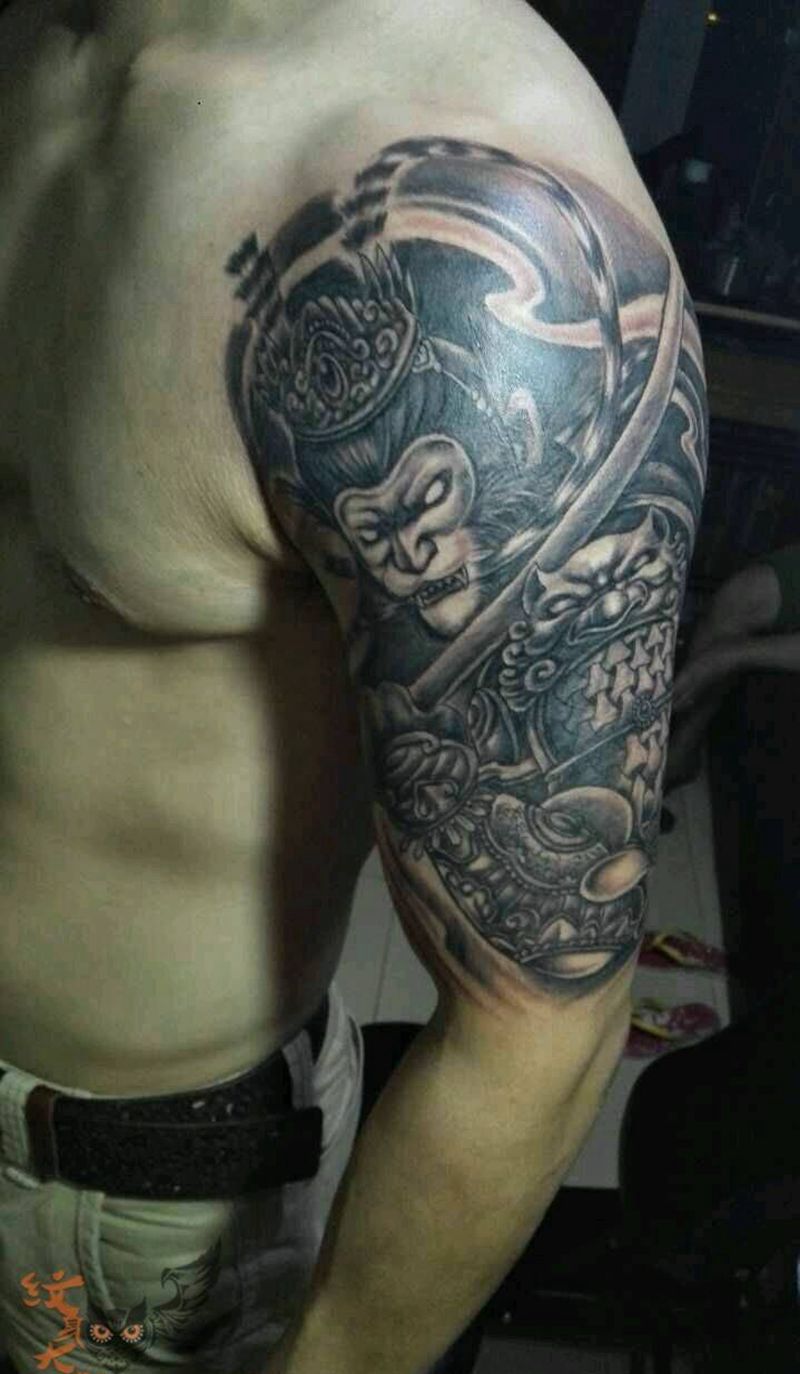 纹身作品纹身图片_手臂传统人物鬼神宗教纹身图案