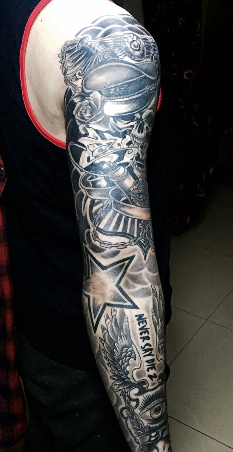 今日作品！分四次完成！纹身图片_成品手臂欧美纹身图案