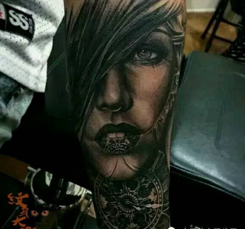 那些经典黑灰!纹身图片_欧美写实人物纹身图案