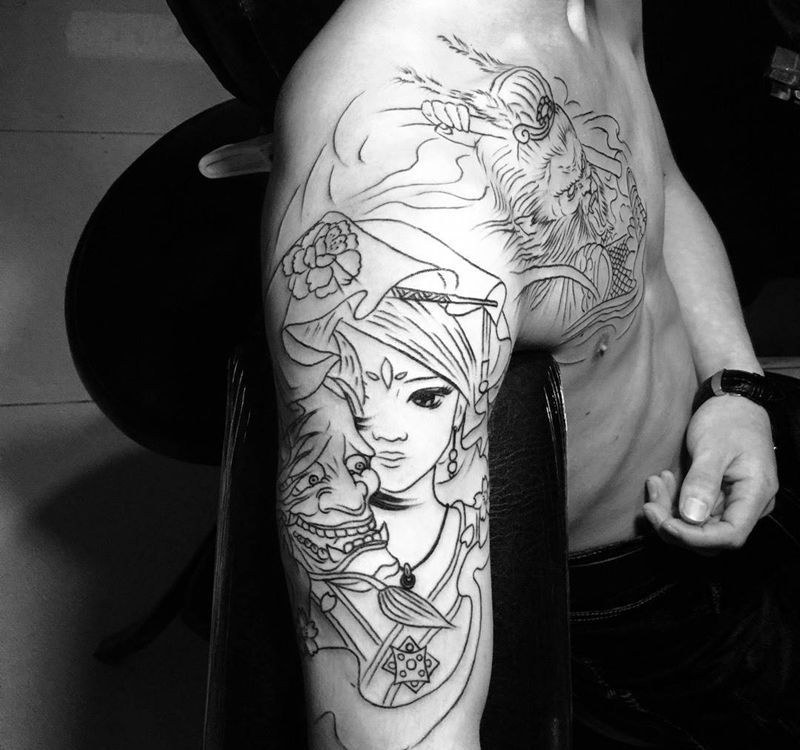 今日工作未完待续！！！纹身图片_手臂胸部肩部传统人物动物鬼神宗教纹身图案