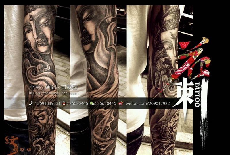 花臂如来&黑白无常纹身图片_传统手臂鬼神宗教纹身图案