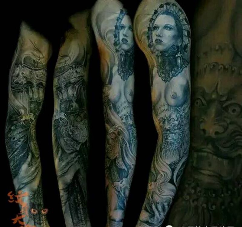 那些经典黑灰!纹身图片_手臂欧美写实人物纹身图案