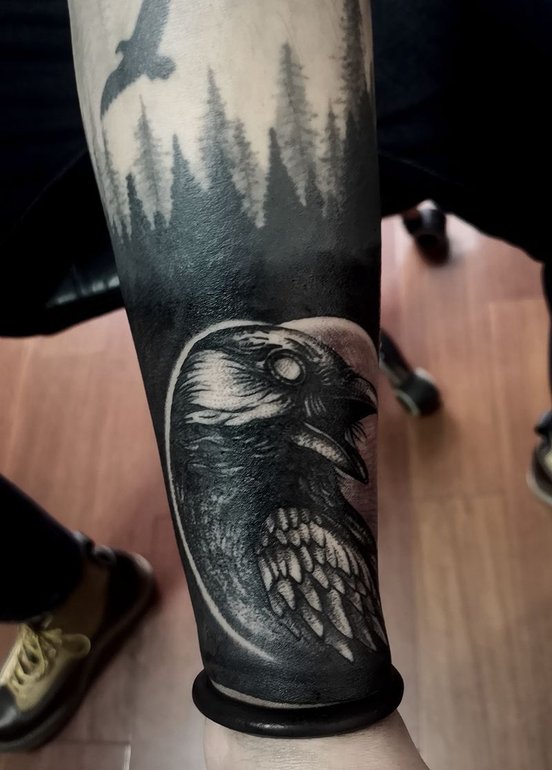 7分袖衔接纹身图片_手臂点刺欧美写实纹身图案