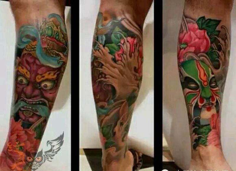 那些传统!纹身图片_腿部传统人物鬼神纹身图案