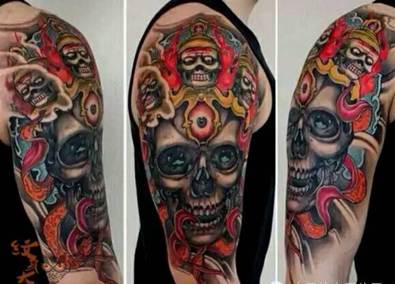 那些传统!纹身图片_手臂传统人物鬼神纹身图案