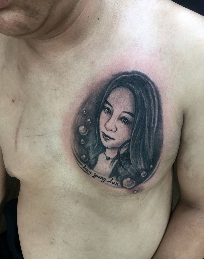 因为爱情！纹身图片_成品胸部欧美写实人物纹身图案