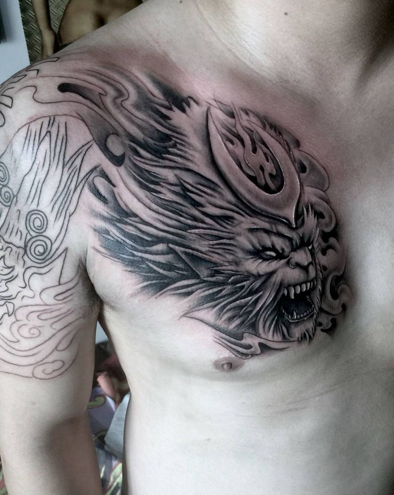 半甲一念之间Vs斗战胜佛纹身图片_传统手臂胸部人物动物鬼神宗教纹身图案