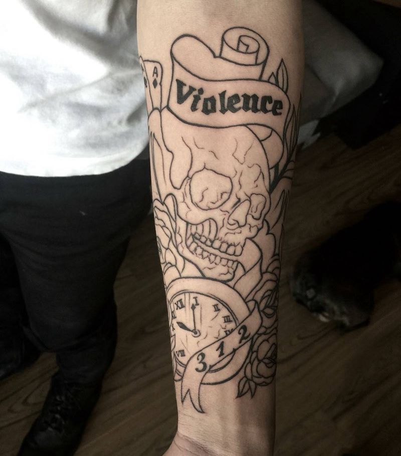 今日工作包小臂割线纹身图片_手臂欧美人物植物纹身图案