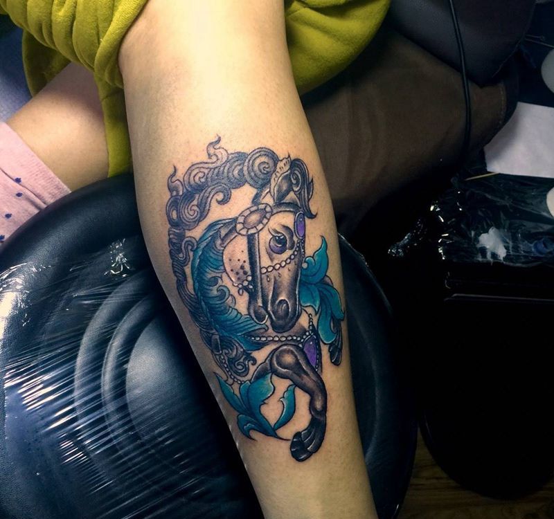 今日小宁工作纹身图片_腿部欧美动物纹身图案