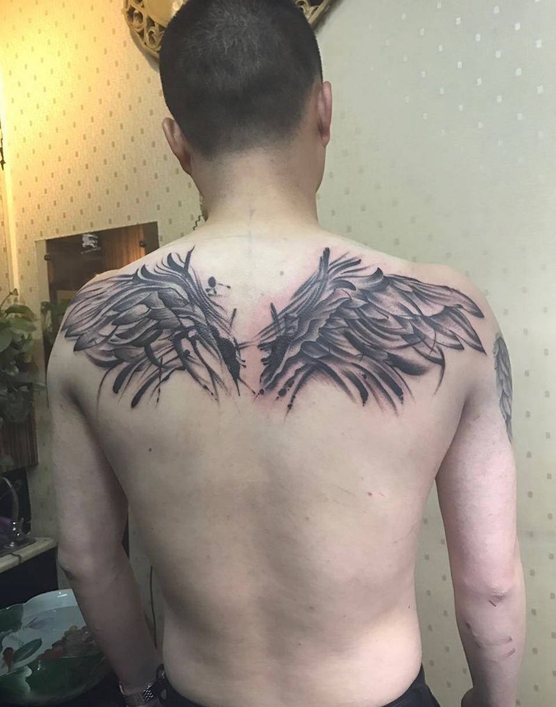 泼墨翅膀完成纹身图片_