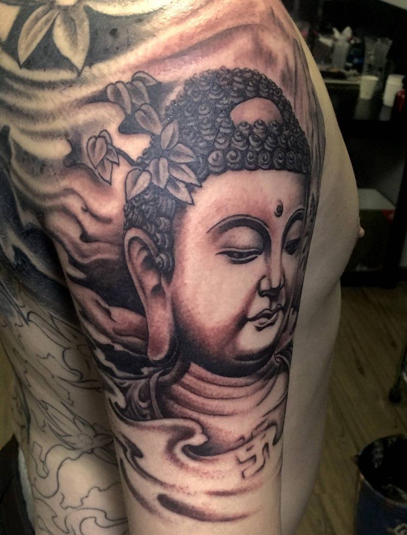 今日工作大日如来！纹身图片_成品手臂传统人物宗教纹身图案