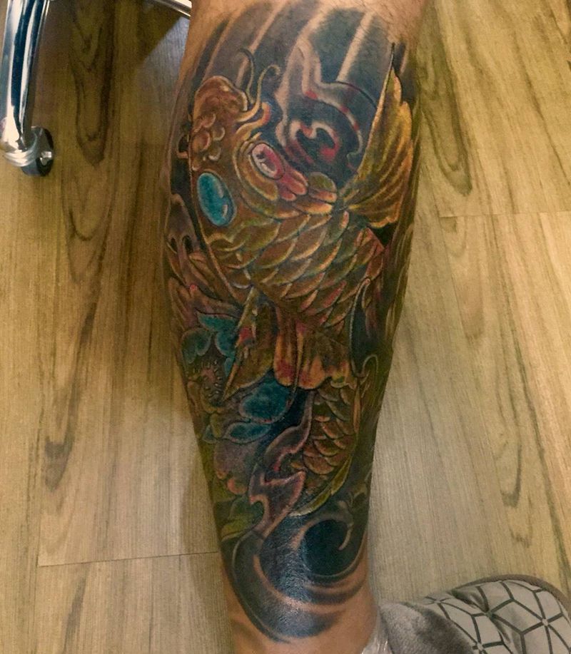 今日工作小腿遮盖纹身图片_