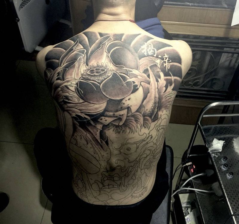 今日小宁工作满背般若未完成纹身图片_