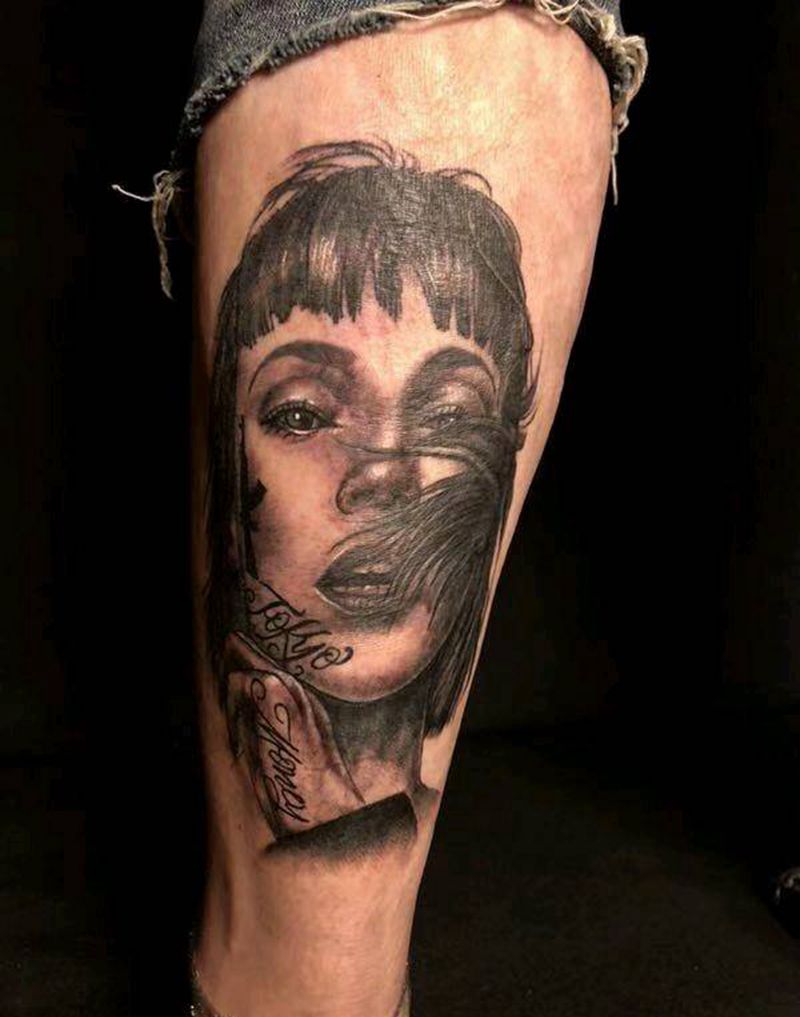 遮盖烫伤纹身图片_腿部欧美写实疤痕遮盖纹身图案